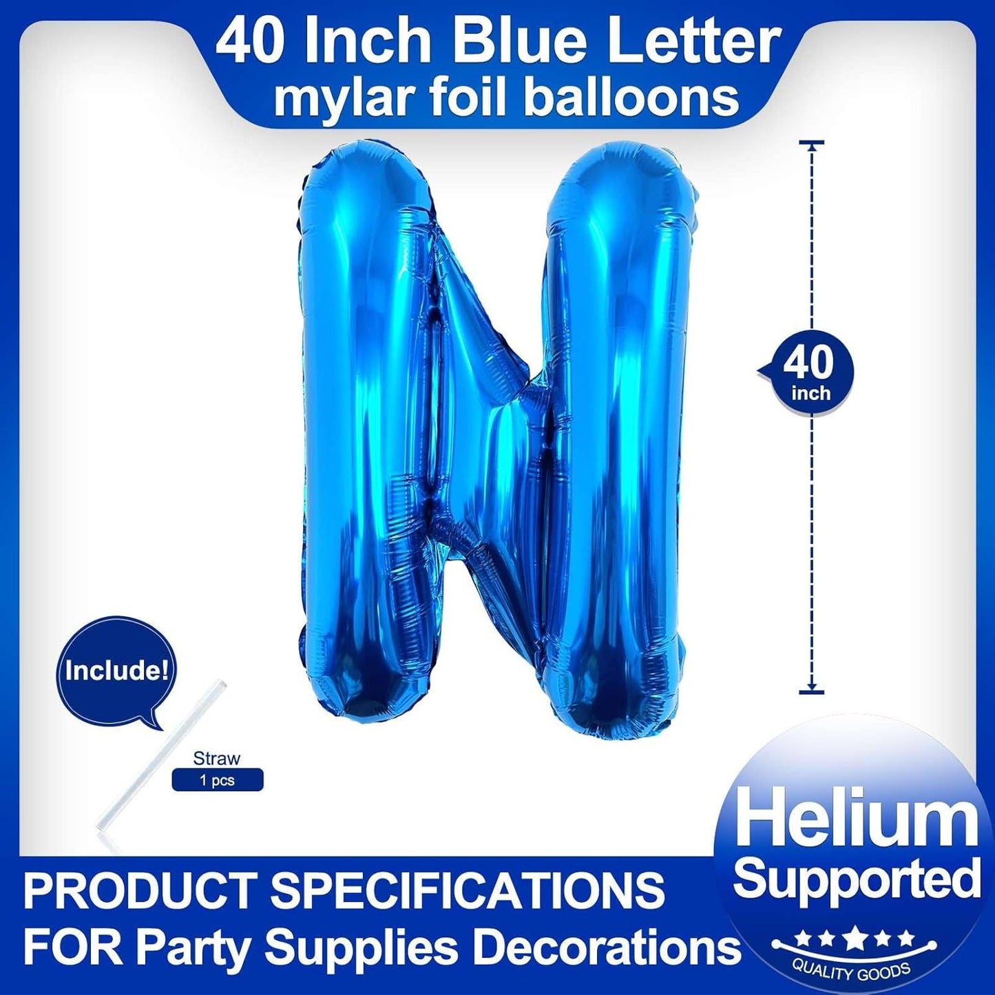40 Inch Blue Letter N Balloons, DIY Phrase Foil Alphabet Letter N Balloons DIY Word N Banner for Birthday Anniversary Celebration Graduation Party Supplies Decoration