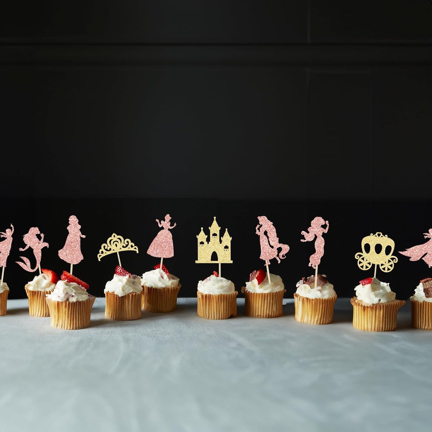 Gyufise 36Pcs Princess Cupcake Toppers Glitter Mermaid Girl Castle High Heel Crown Cupcake Picks Princess Theme Baby Shower Girls Birthday Party Cake Decorations Rose Gold