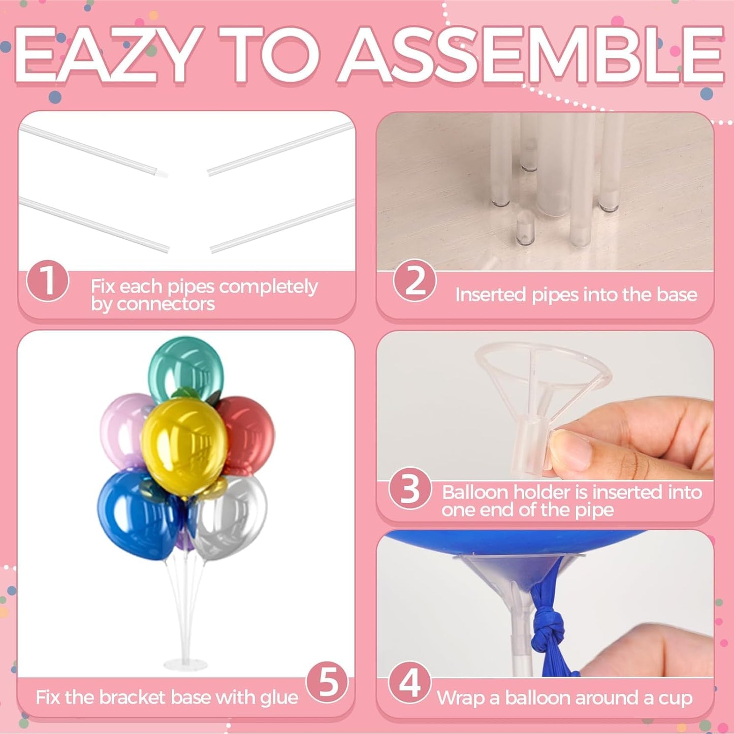 6 Set Balloon Stand Kit - Table Stands With Base, Easy Assembly Sticks, Reusable Holders for Baby Showers, Weddings, Birthdays, Party Decorations