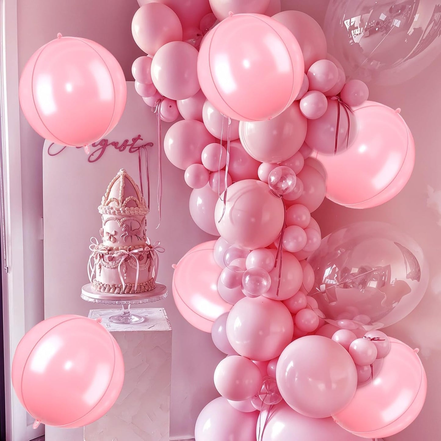 Giant 4D Foil Balloons, 6Pcs Large Metallic Pastel Pink Round Balloons, 22 Inch Big Round Foil Balloon for Pink Birthday Party Baby Shower Wedding Decorations