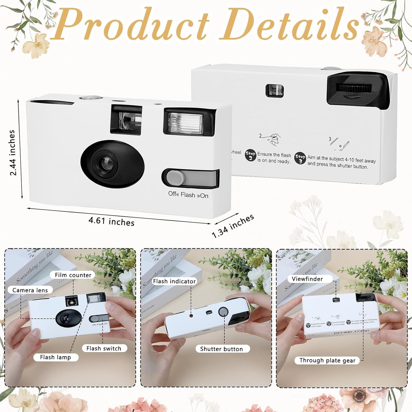 6 Pack Disposable Cameras for Wedding Bulk, 35mm White Single-Use Film Cameras with Flash, One Time Cameras for Birthday Party Baby Shower Gathering Wedding Travel, lSO 400 Film,17 Exposures