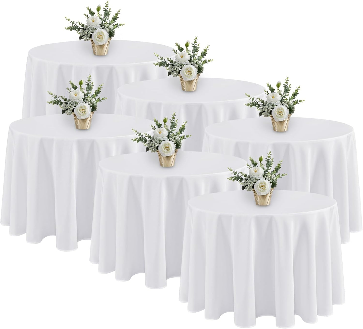 Fitable 6 Pack White Round Table Clothes - 90 Inches in Diameter - Stain Resistant and Washable Tablecloths, Polyester Fabric Table Covers for Wedding, Party, Banquet, Gathering