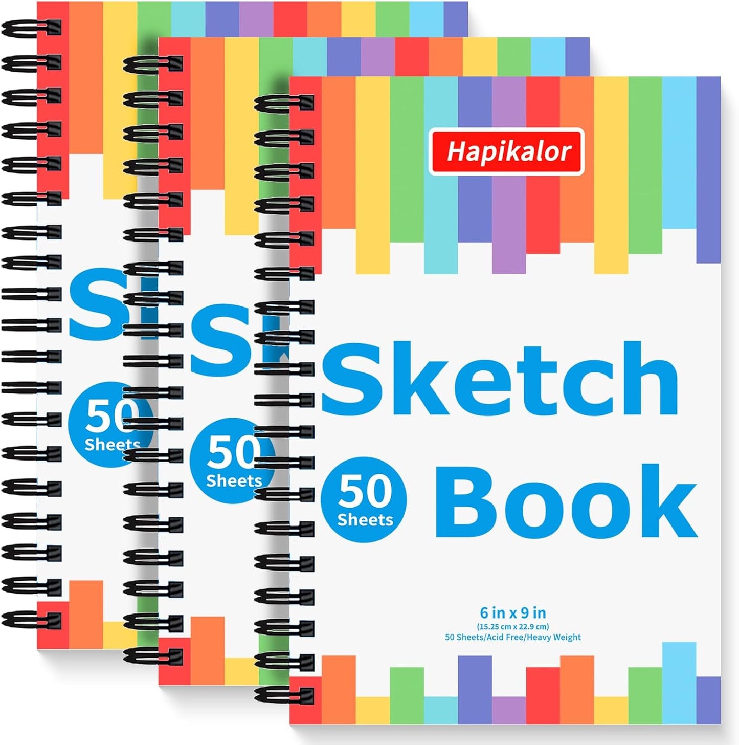 Hapikalor Drawing Pad for Kids, Sketch Pads 50 Sheets, 3-Pack Kids Travel Activities Spiral Bound Drawing Books Bulk 6" x 9 ", Drawing Paper for Kids 9-12