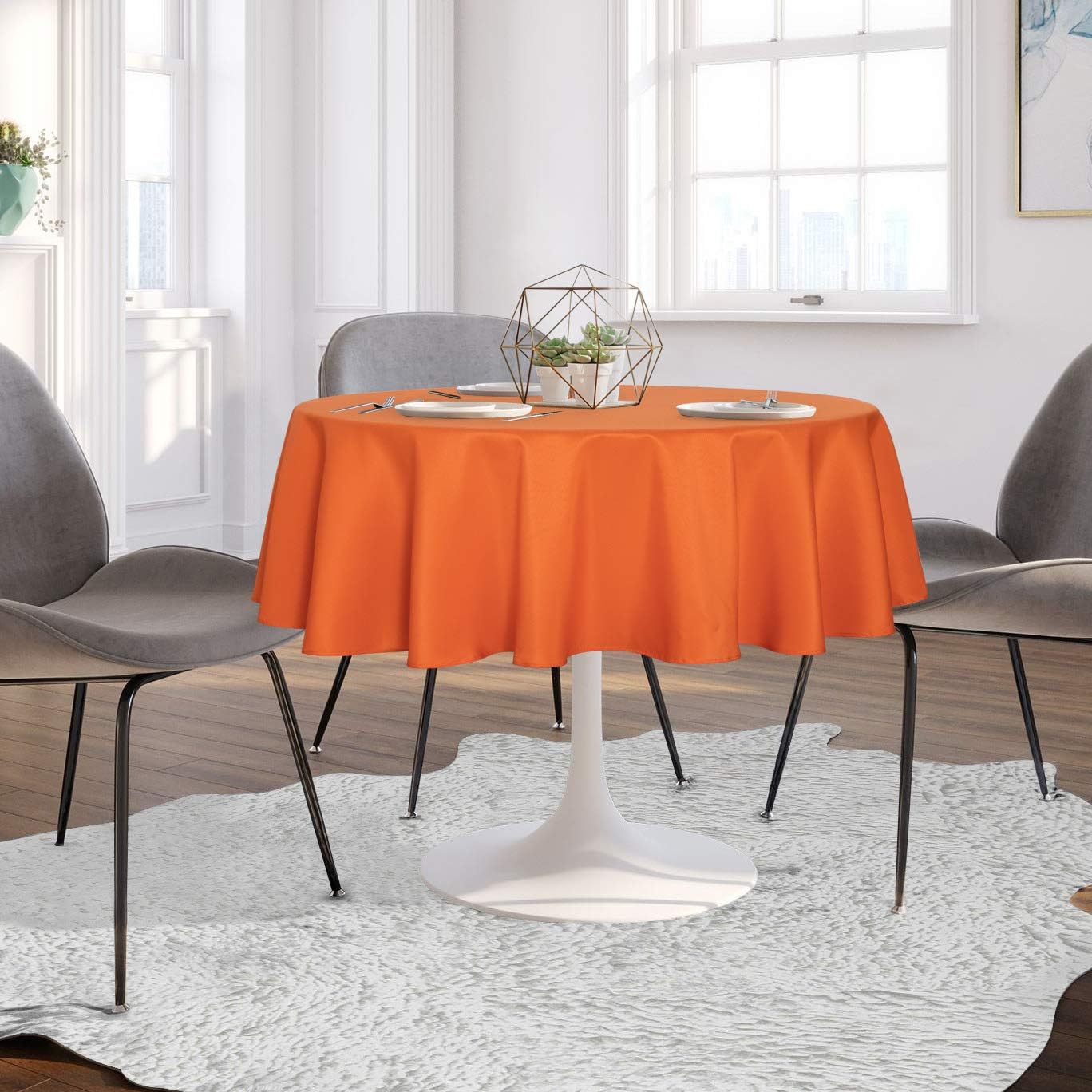 sancua Round Tablecloth - 48 Inch - Water Resistant Spill Proof Washable Polyester Table Cloth Decorative Fabric Table Cover for Dining Tables, Buffet Parties and Camping, Orange
