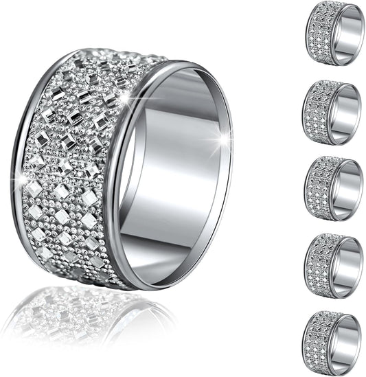 Silver Diamond Napkin Ring Set of 12 Rhinestone Crystal Glass Framed Napkin Holder for Table Decor,Thanksgiving,Christmas,Anniversary, Birthday, Holiday, Party Serviette Buckles Home Decoration