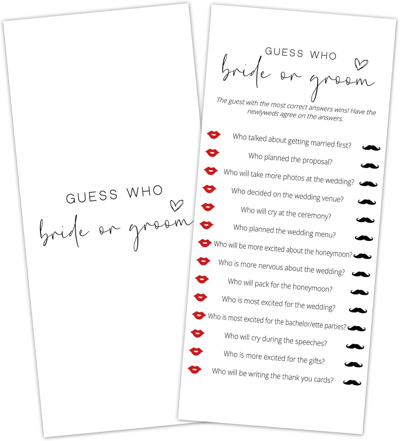 Bridal Shower Games, Bride or Groom, 25Pcs 4x9inch Minimalist White Double-Sided Bridal Game Cards, Wedding Shower Games for Guests, Engagement Bachelorette Party Supplies - A19