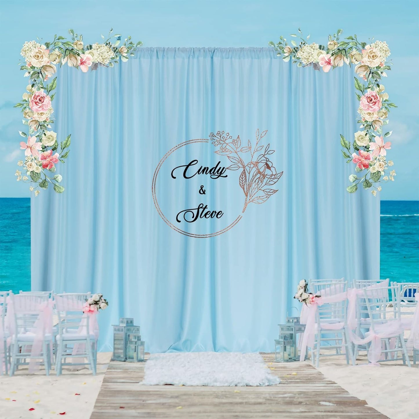 MYSKY HOME 20ft x 10ft Light Blue Backdrop Curtains for Parties, Wedding, Stage - Rod Pocket Sliding Drapes, Photography Backdrop for Baby Showers (5ft x 10ft, 4 Panels)