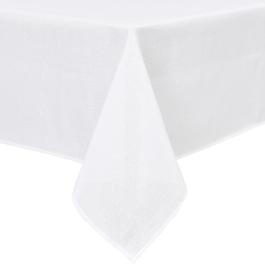Hiasan Faux Linen Rectangle Tablecloth - Wrinkle and Stain Resistant Washable Table Cloth for Kitchen Dining Room Holiday Table Cover for Dinner, White, 60 x 140 Inch