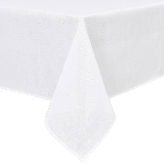 Hiasan Faux Linen Rectangle Tablecloth - Wrinkle and Stain Resistant Washable Table Cloth for Kitchen Dining Room Holiday Table Cover for Party Dinner, White, 54 x 120 Inch
