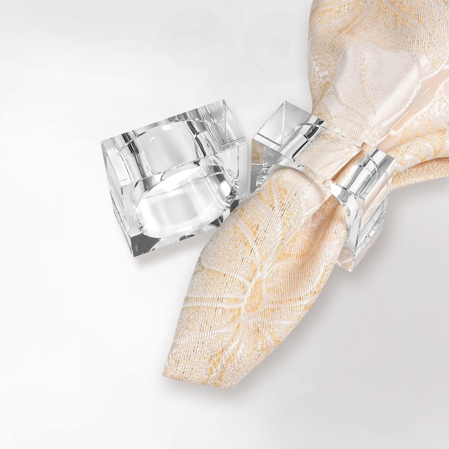 Kitcom Mini Napkin Rings Set of 12 Square-Shaped, Crystal Napkin Ring for Thanksgiving, Christmas, Family Gathering, Wedding Reception, Clear with Gift Box