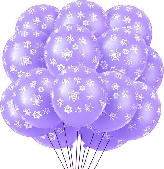 Skylety 40 Pieces Snowflake Balloons Bulk Winter Transparent Snowflake Latex Balloons for Christmas Birthday Wedding Party Decorations(Macaron Purple)