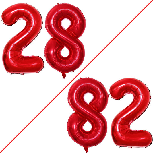 GOER Number 28 Balloons for 28th Birthday Party Decorations,42 Inch Jumbo Foil Helium 82 Balloons for 82nd Birthday Party Decoration (Red)