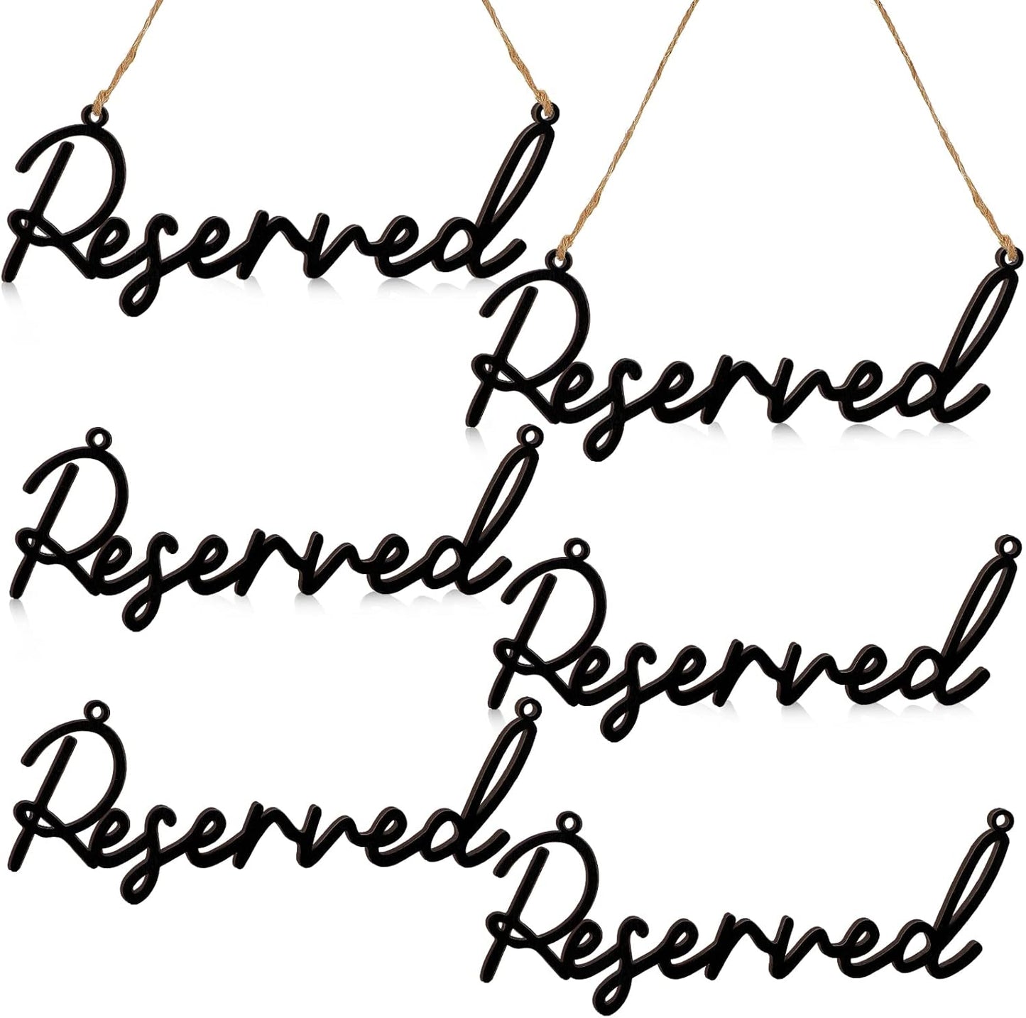 12 Pcs Reserved Seating Signs for Wedding Chairs Hanging Wooden Rustic Reserved Row Signs with Rope Wooden Tag for Wedding Church Pews Restaurant(Black)