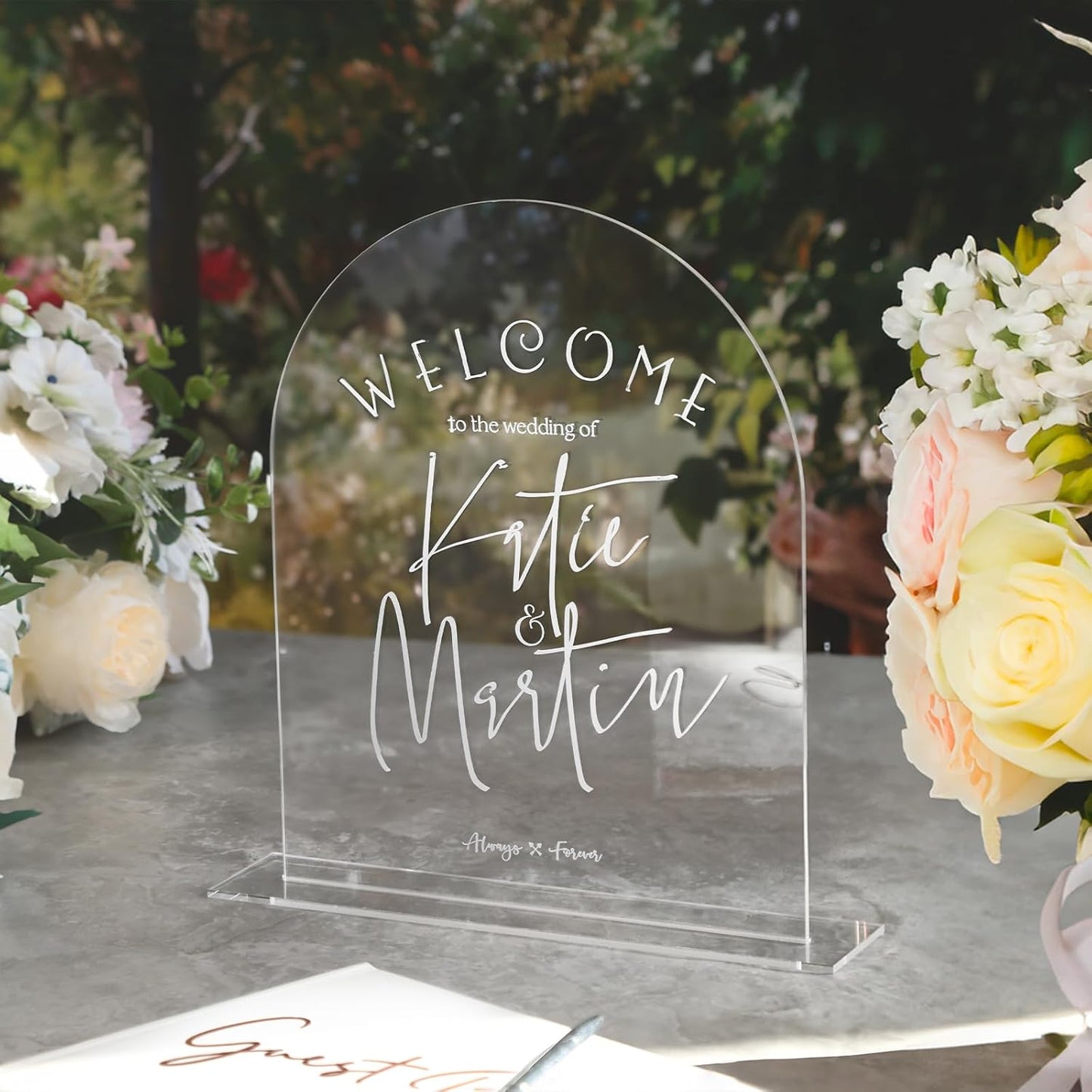 UNIQOOO 10 Pack Acrylic 8x10 Clear Arch Table Sign for Wedding with Holders, 1/8 in Thick, DIY Blank Arch Sign Sheet Perfect for Decoration, Party,Anniversary, Event, Stand Included