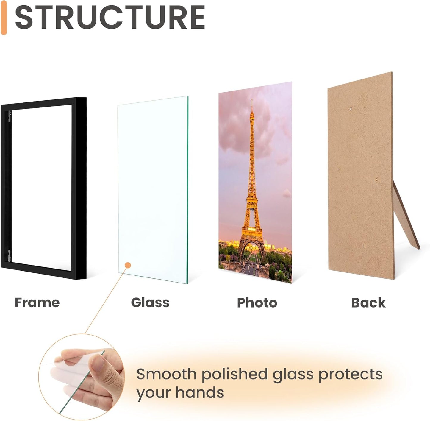 upsimples 4x6 Picture Frame Set of 3, Made of High Definition Glass for 4 x 6, Wall and Tabletop Display Thin Border Photo Frames for Home Decor, Black