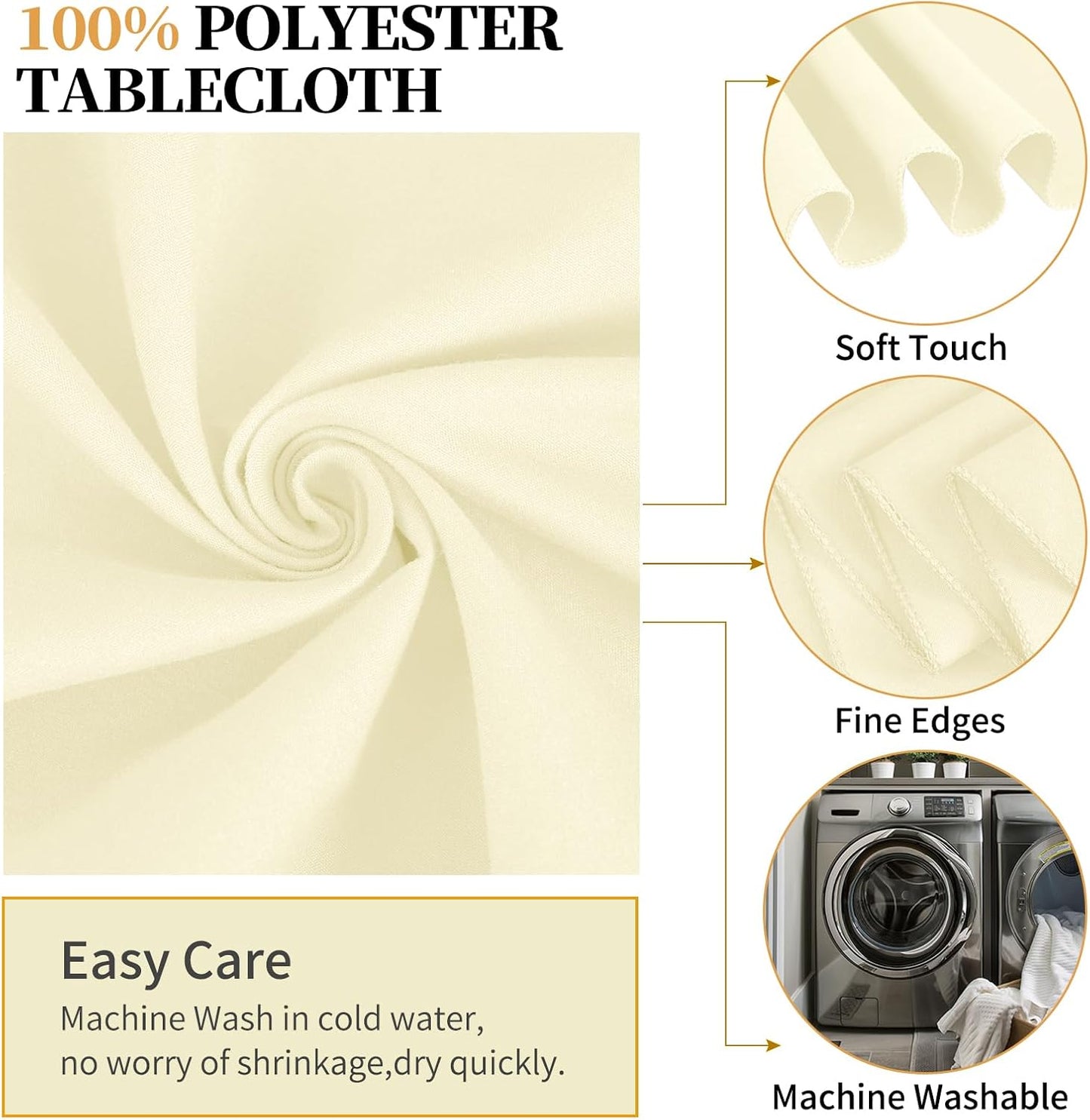 6 Pack Round Tablecloths - 120 Inch, Beige Polyester Table Cover, Stain & Wrinkle Resistant, Washable Table Cloth for Banquet & Parties