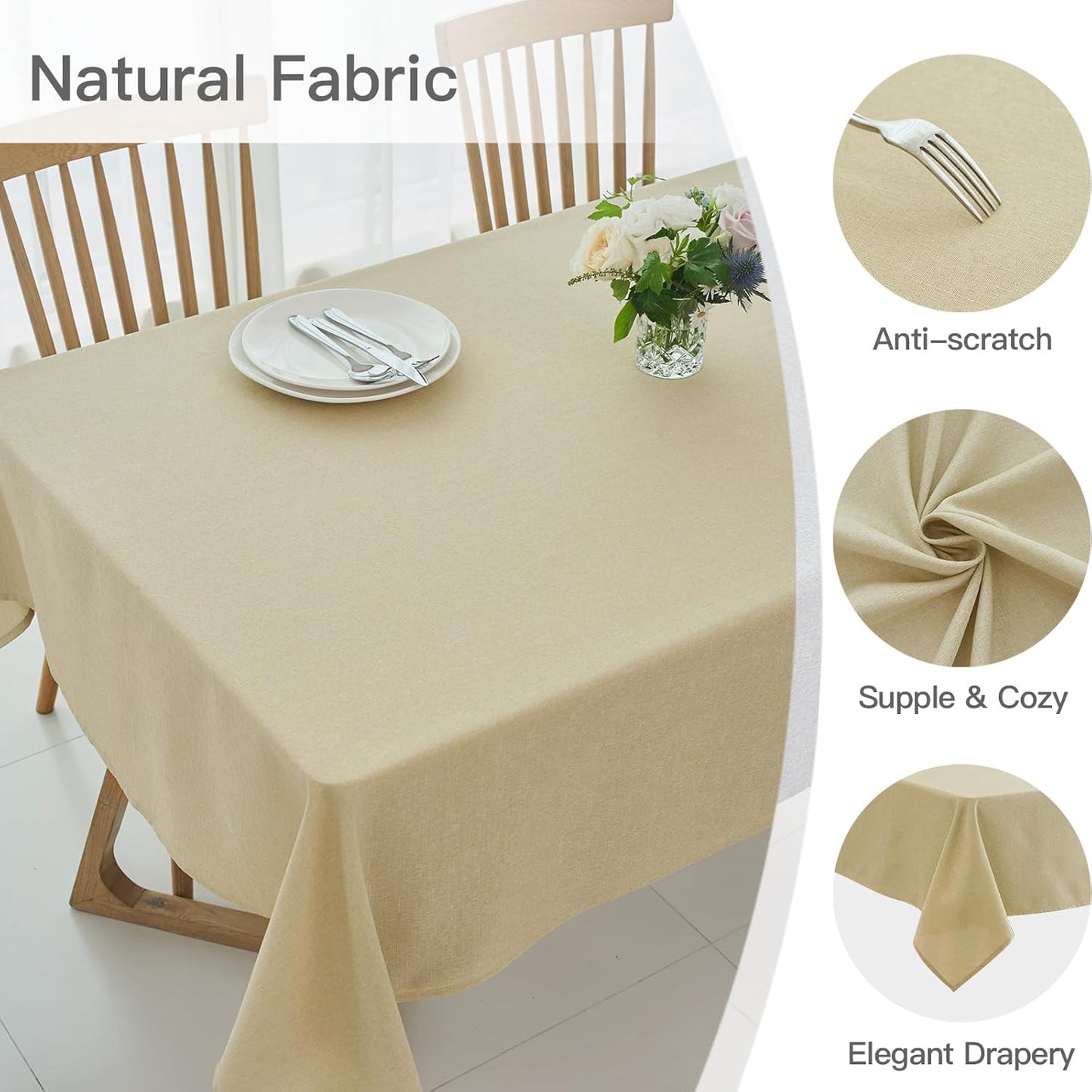 maxmill Square Linen Textured Tablecloth Waterproof Spillproof Wrinkle Free Soft Slubby Textured Table Cloth for Dinner and Party Washable Wipeable Fabric Table Cover Decoration, 60 x 60 Inch, Beige