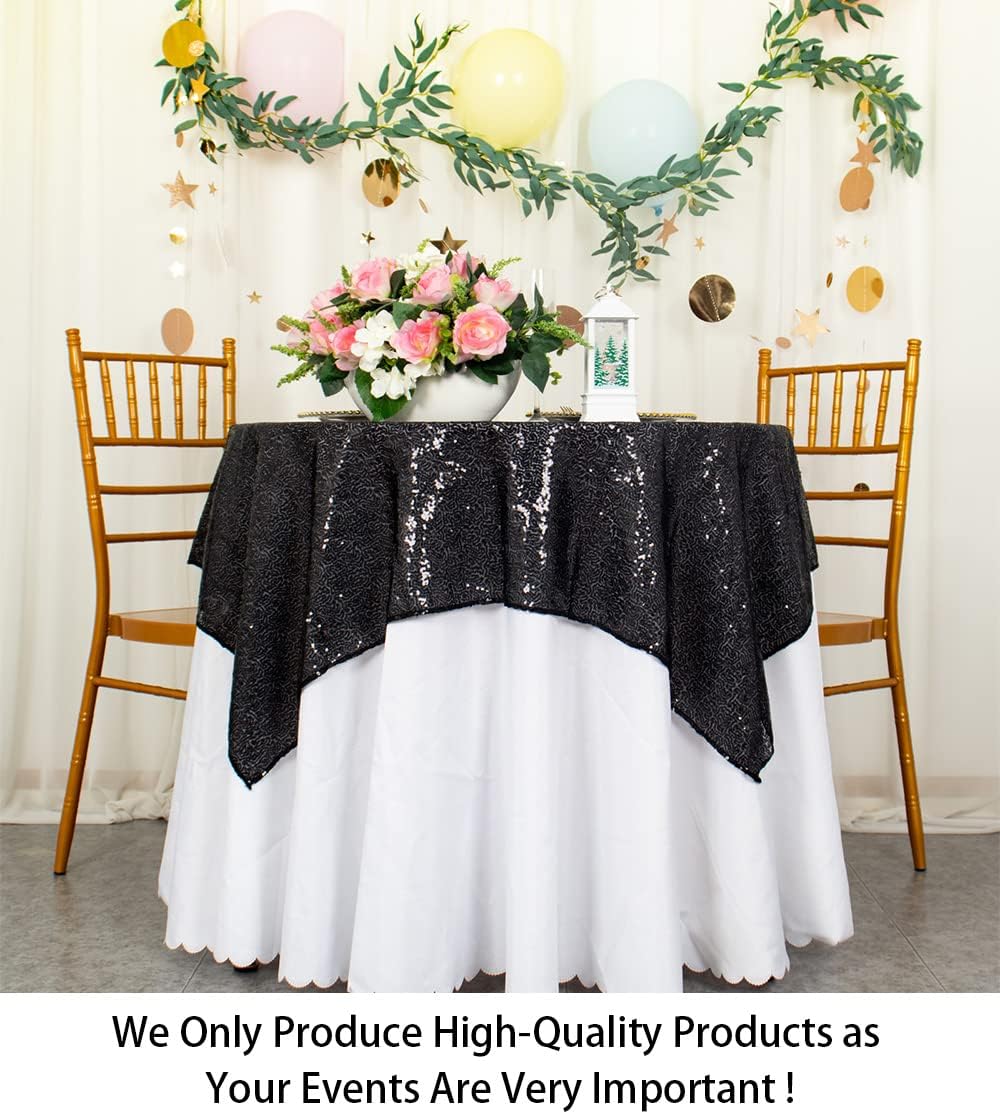 ShinyBeauty Sequin Tablecloth Table Linen Table Cover Table Overlays for Wedding Party Decor Backdrops -1122S (36x36, Black)