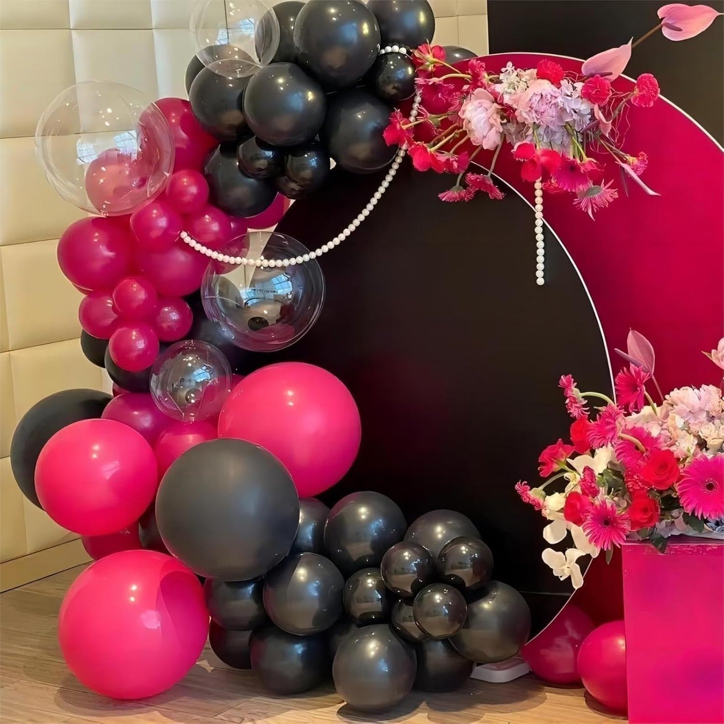 100pcs Black Balloons, Helium Quality 12 inch Black Party Balloons for Birthday, Halloween, Graduation Party Decorations (66ft Ribbons)