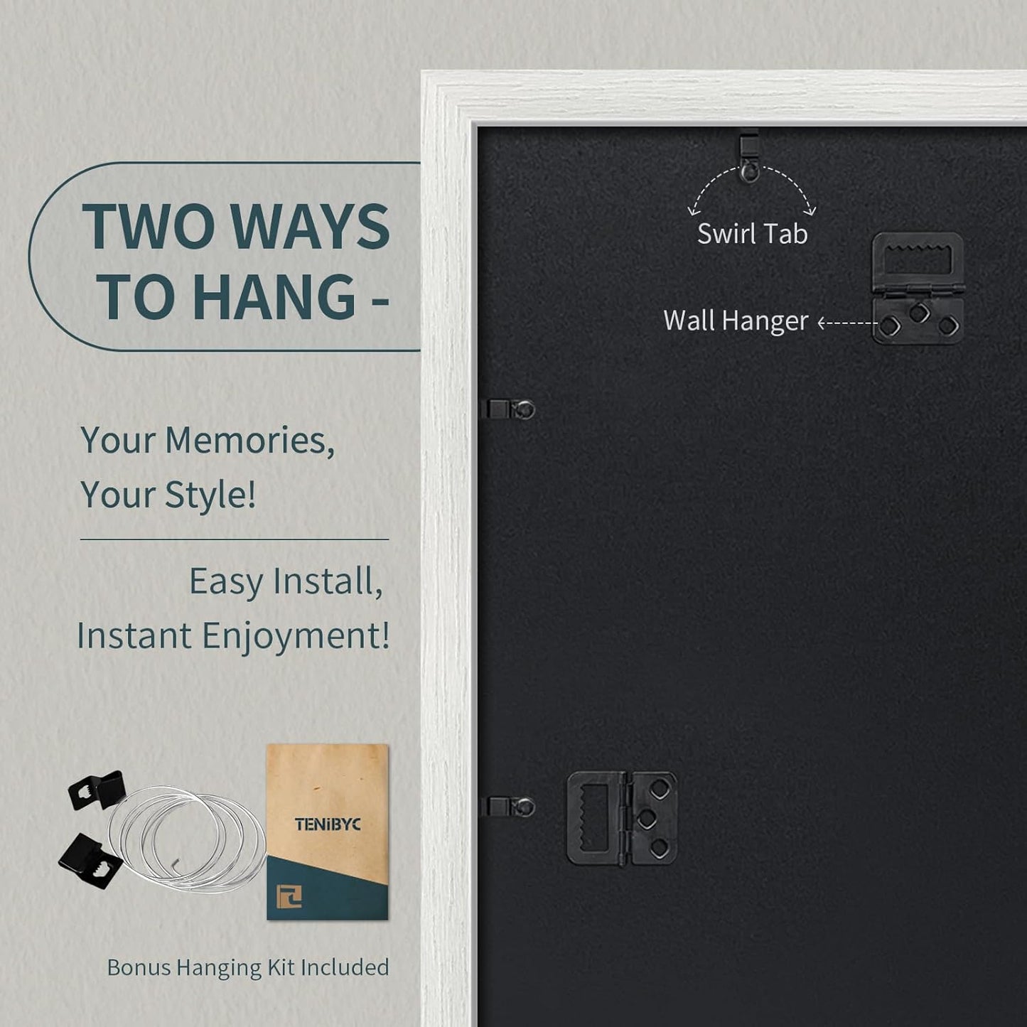 12x18 Poster Frame Set - 3 Pack, Textured White Solid Wood with HD Tempered Glass, Wall Gallery Picture Photo Frame