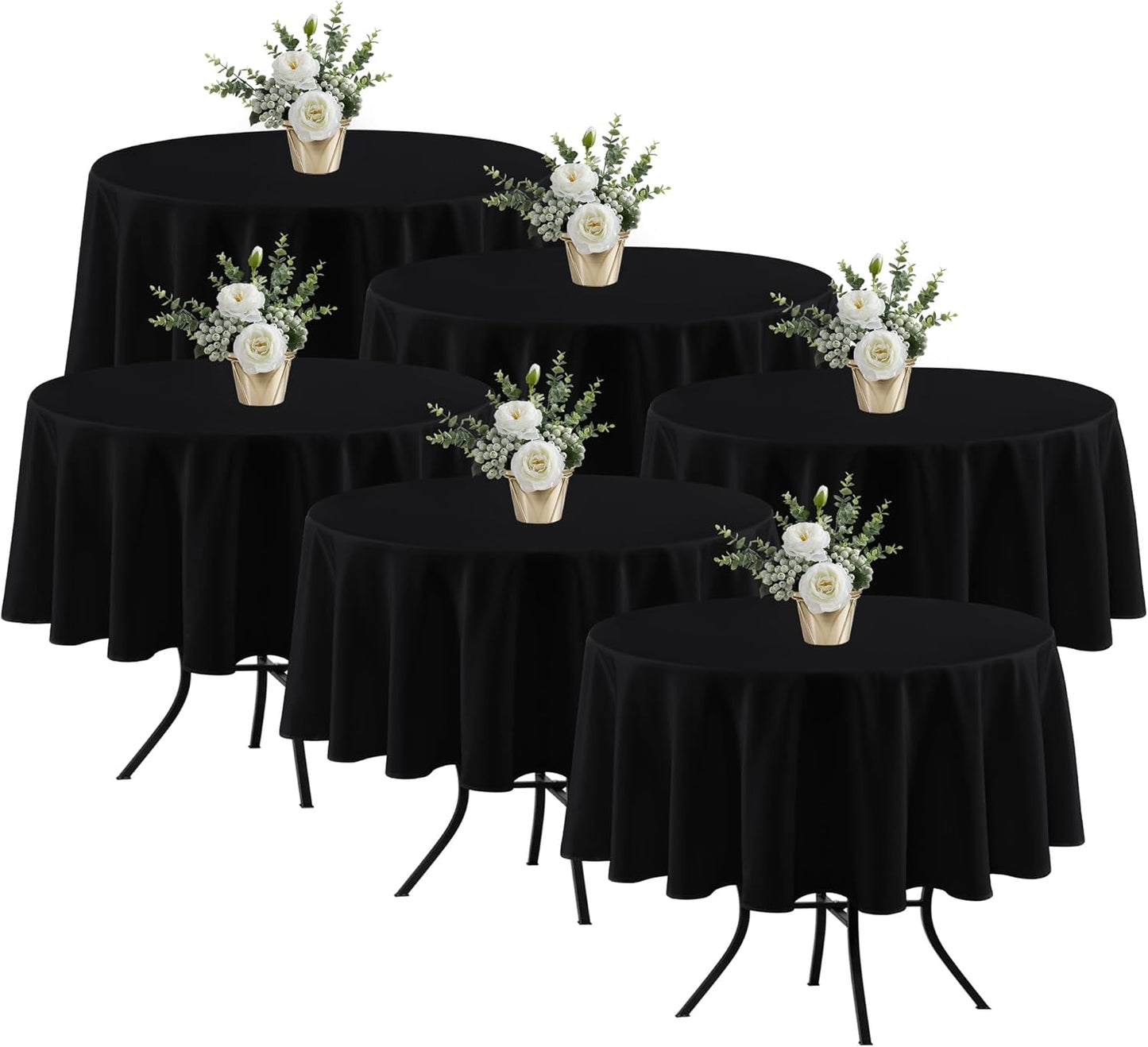 Fitable 6 Pack Black Round Table Clothes - 70 Inches in Diameter - Stain Resistant and Washable Tablecloths, Polyester Fabric Table Covers for Wedding, Party, Banquet, Gathering
