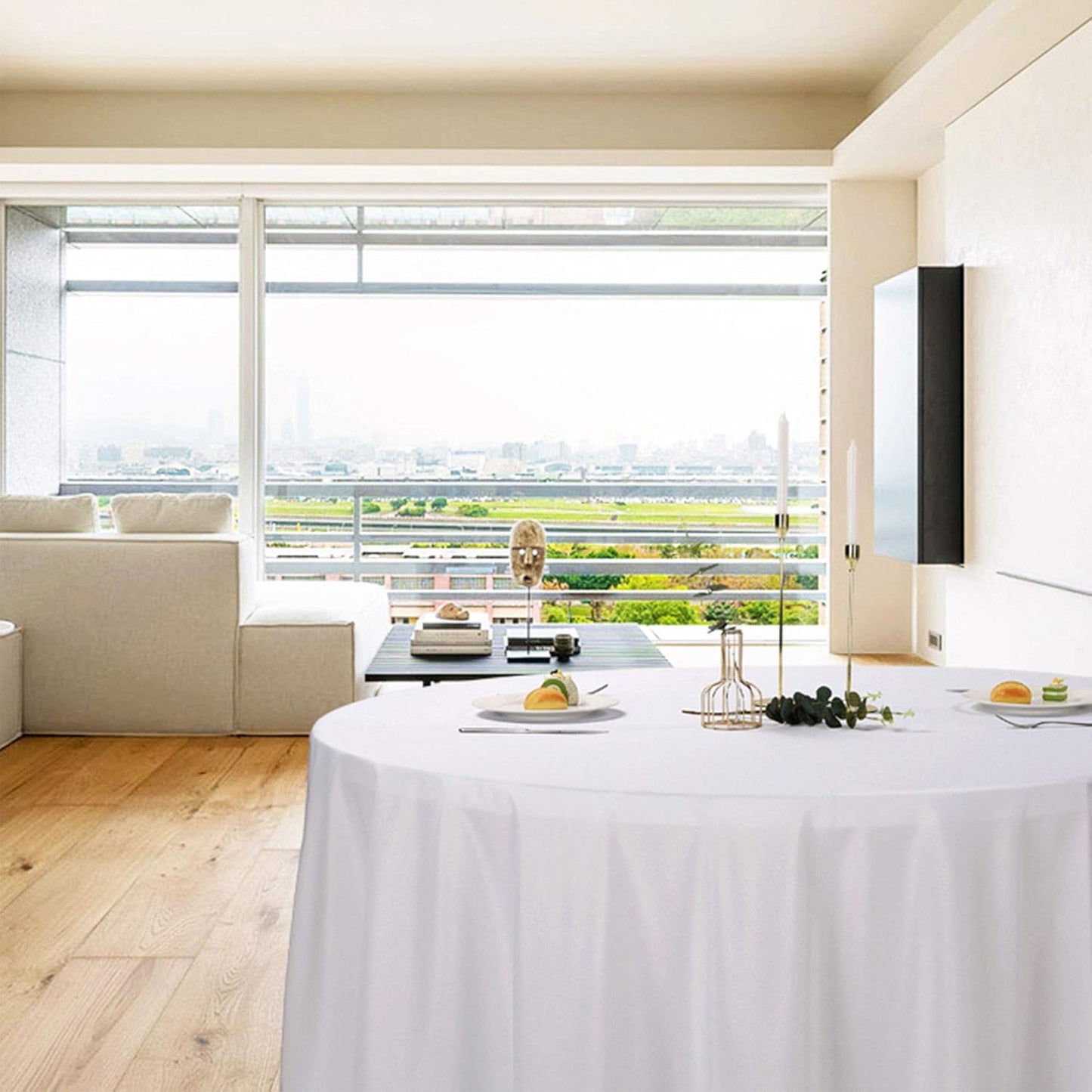 Ascoza 2pack 108 Inch White Round Tablecloth in Polyester Fabric for Wedding/Banquet/Restaurant/Parties