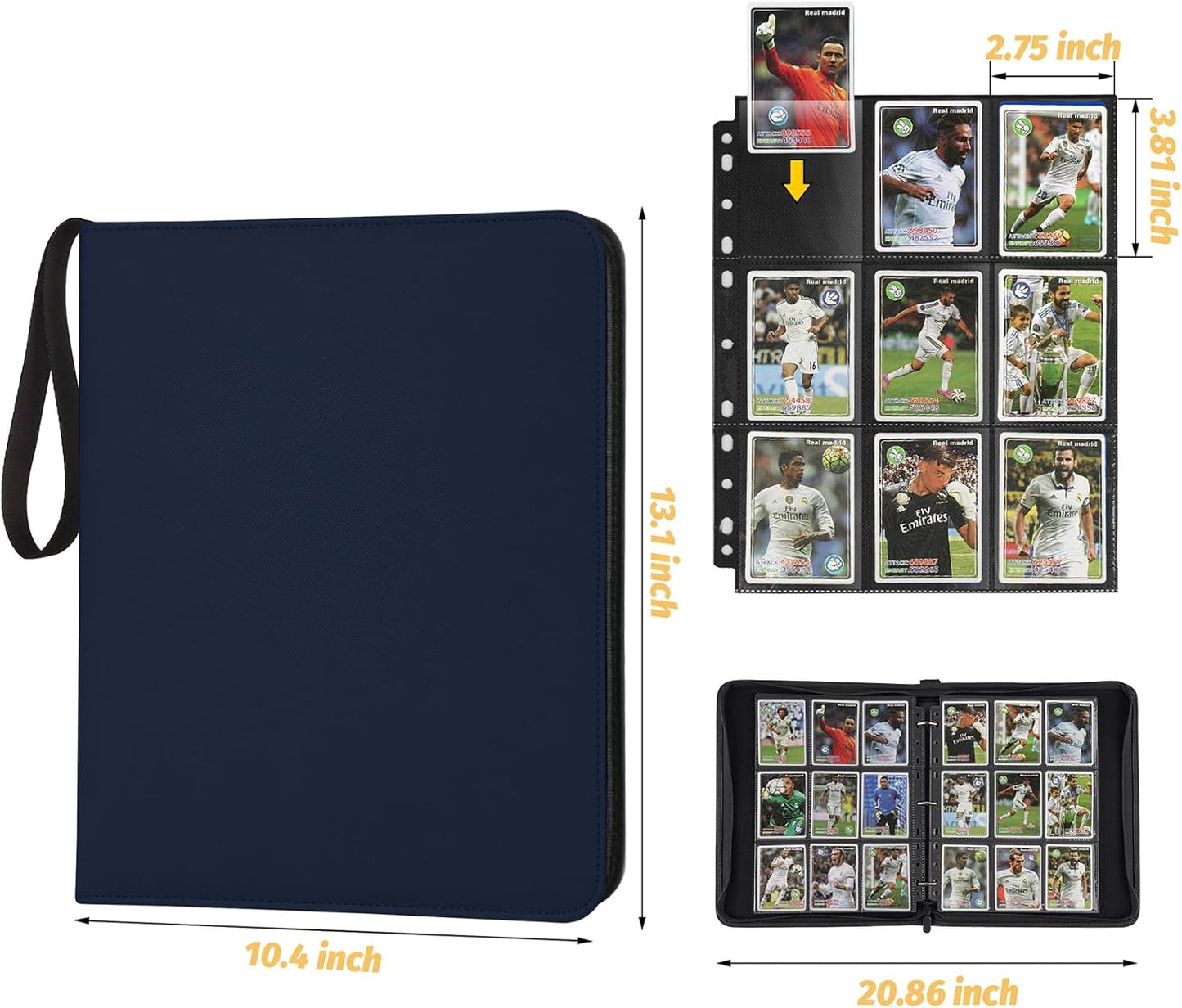 Trading Card Binder, 720 Pockets Card Binder, 9-Poccket Sided Pocket Sports Card Binder, Premium Card Binders Compatible with MTG, TCG, Baseball Cards(Dimond Blue)
