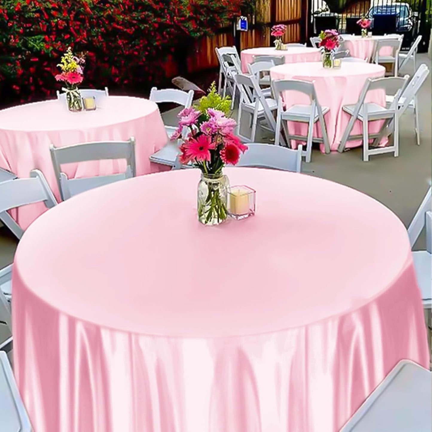 fani 12 Pack 108 Inch Light Pink Satin Tablecloth - Silky Round Tablecloth Overlay Smooth Fabric Table Cover, Bright Table Decoration for Wedding Party Banquet Events Restaurant Kitchen Dining