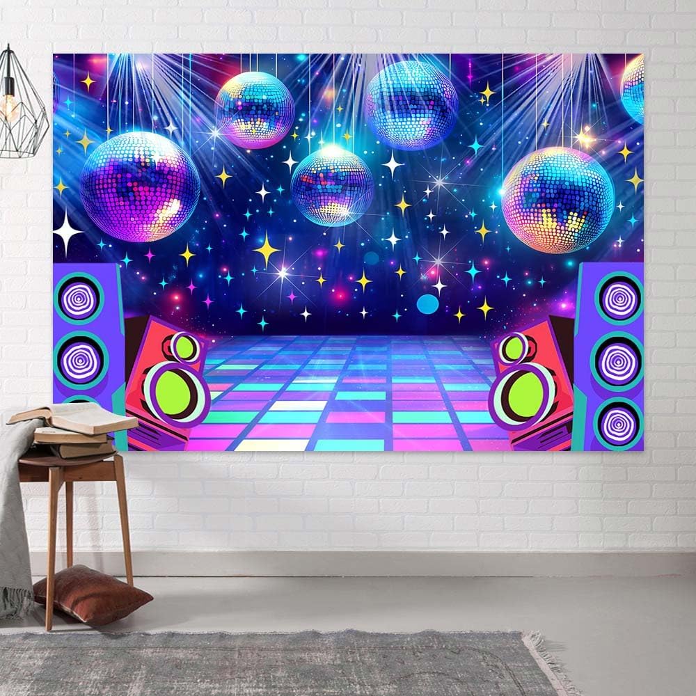 Dance Party Backdrop Retro 80s 90s Theme Stage Dance Ball Music Birthday Party Decoration DJ Photography Background 8 x 6 ft for Baby Shower Picture Photo Shoot Polyester Fabric,Multi1