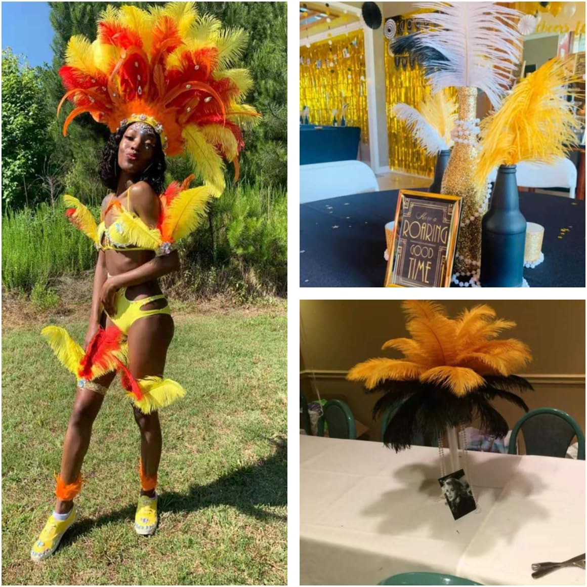 Ballinger Big Gold Ostrich Feathers - 24Pcs 12-14inch Large Feathers for Vase,Gatsby Party Centerpieces Mardi Gras and Home Decor