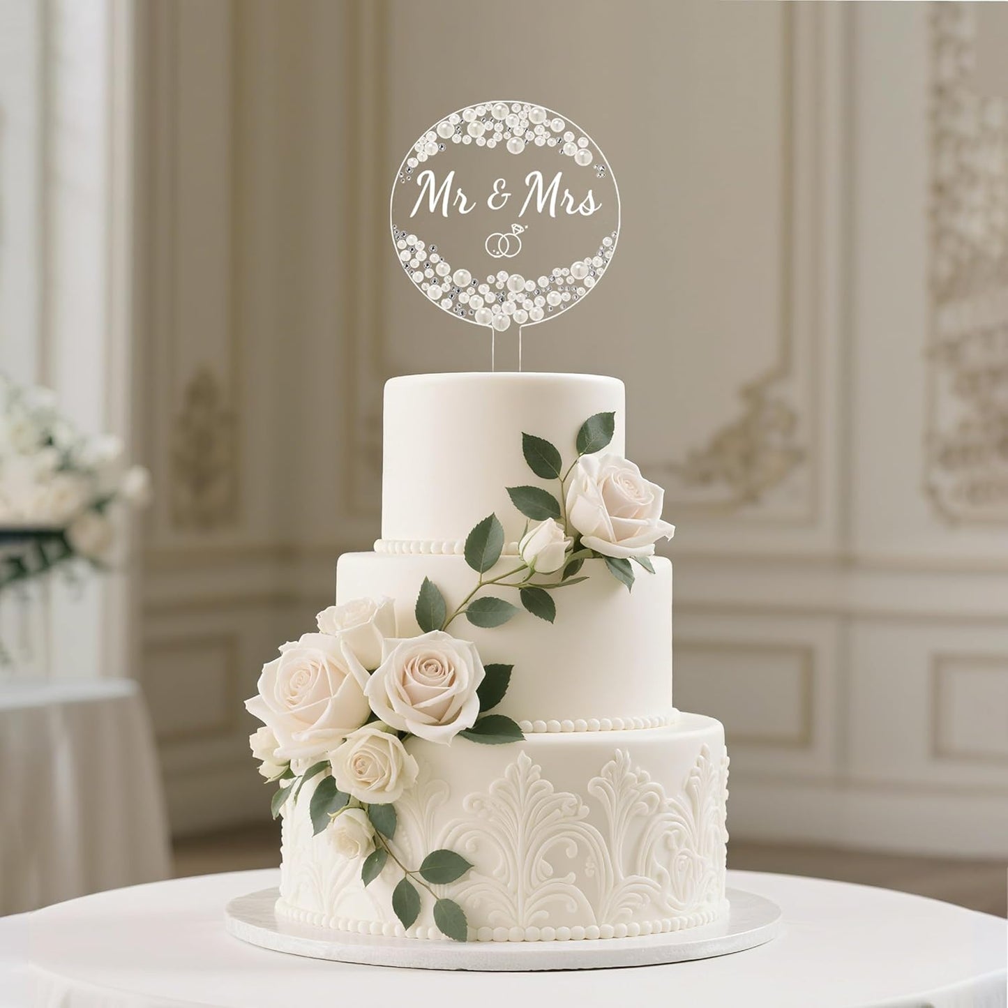 Coucoland Mr and Mrs Cake Topper - Acrylic Wedding Cake Decor with Pearls and Rhinestones for Engagement Bridal Anniversary