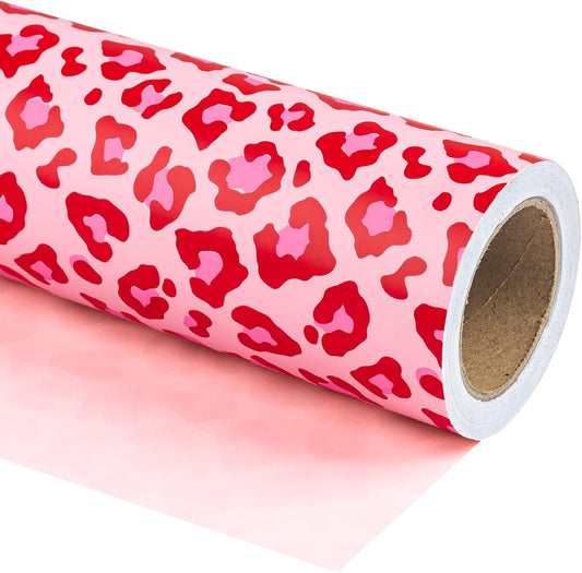 WRAPAHOLIC Reversible Leopard Wrapping Paper - Mini Roll - 17 Inch X 33 Feet - Hot Pink Girls Birthday Wrapping Paper for Birthday, Holiday, Baby Shower