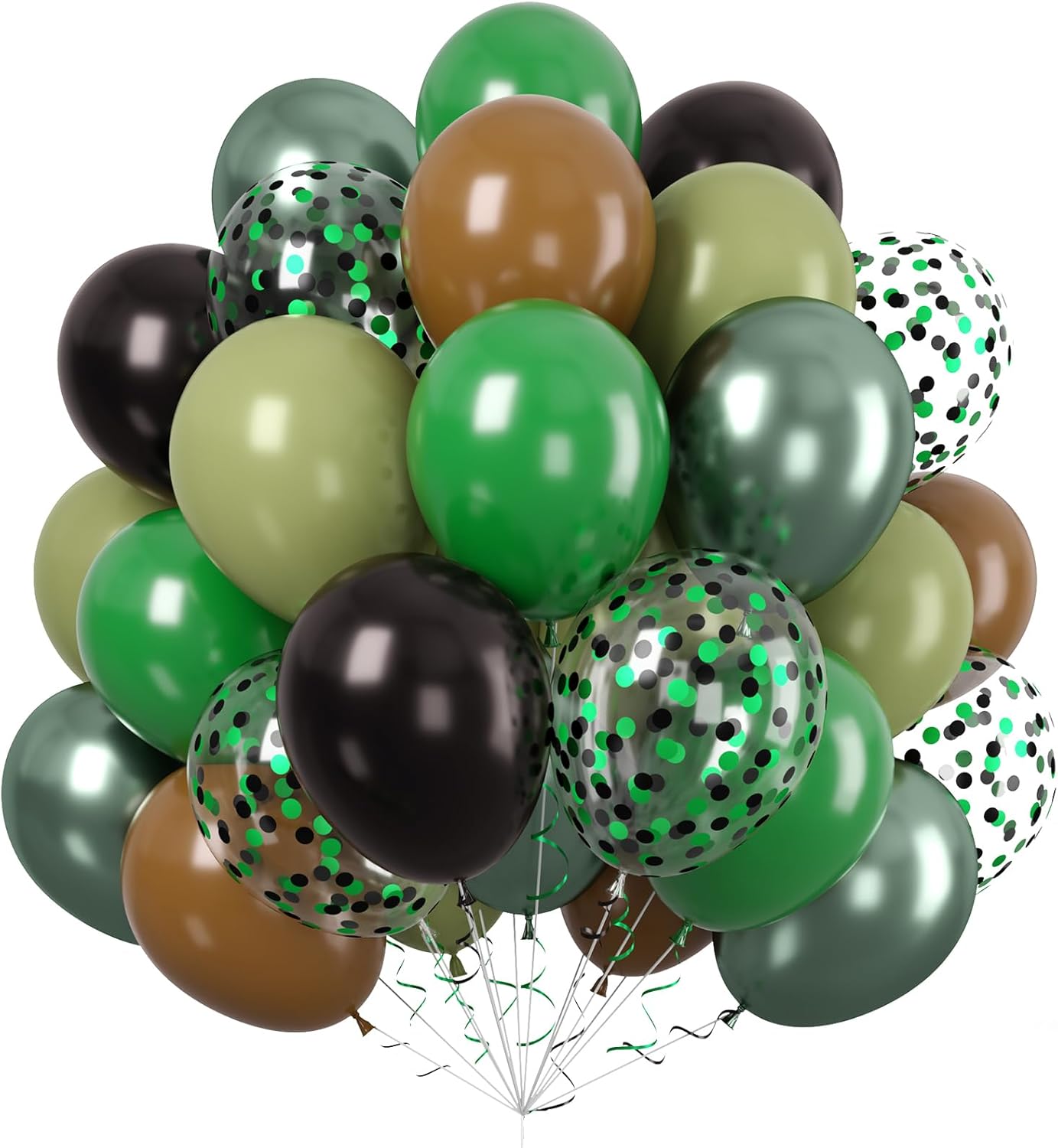 Paready Dark Green and Brown Balloons Set, 50 Pcs Metallic Green Brown Black Balloon, 12 Inch Sage Green Confetti Party Balloons for Kid Boys Camouflage Army Camping Camo Theme Party Birthday Supplies