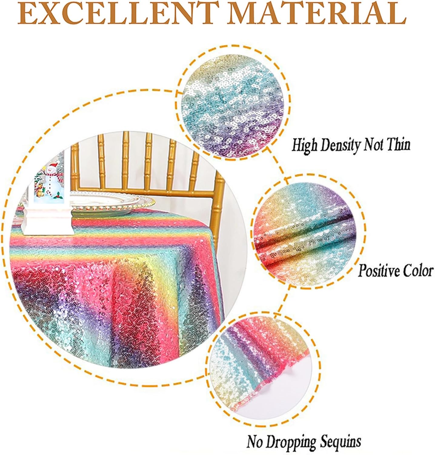 ShinyBeauty 36x36 Inch Rainbow Sequin Tablecloth - Sparkling Glitter Square Table Cover for Wedding Baby Shower Birthday Party Decor, Polyester Multicolor Iridescent Fabric Events & Celebrations