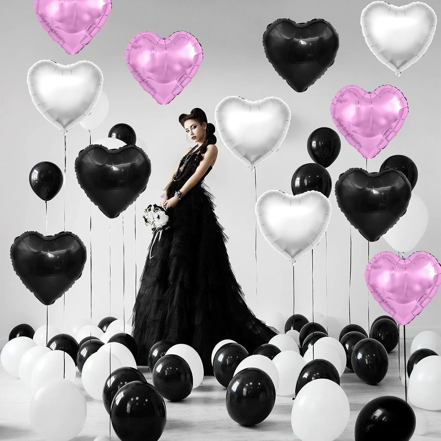 Black Purple Silver Heart Balloons,12Pcs 18Inch Silver Black Purple Heart Shaped Foil Helium Aluminum Film Balloons for Baby Shower Birthday Anniversary Wedding Engagement Party Decorations