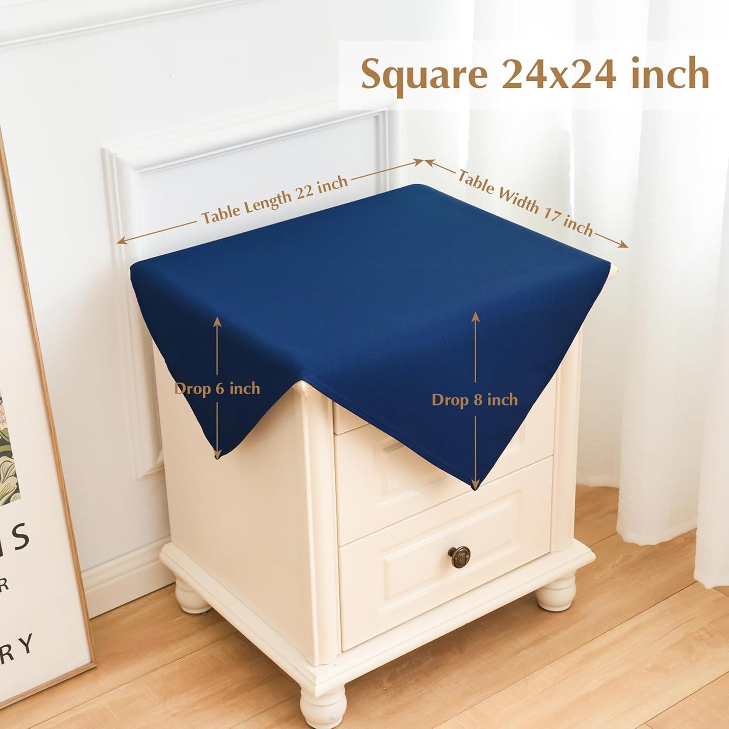 2 Pack Small Square Navy Polyester Tablecloth 24X24 Inch for End Table, Coffee Table, Nightstand
