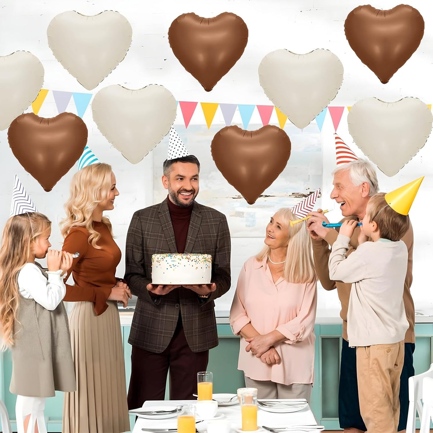 Sand White Brown Heart Balloons,12Pcs 18Inch Cream White Coffee Brown Heart Shaped Foil Helium Balloons for Baby Shower Birthday Anniversary Wedding Engagement Party Decorations