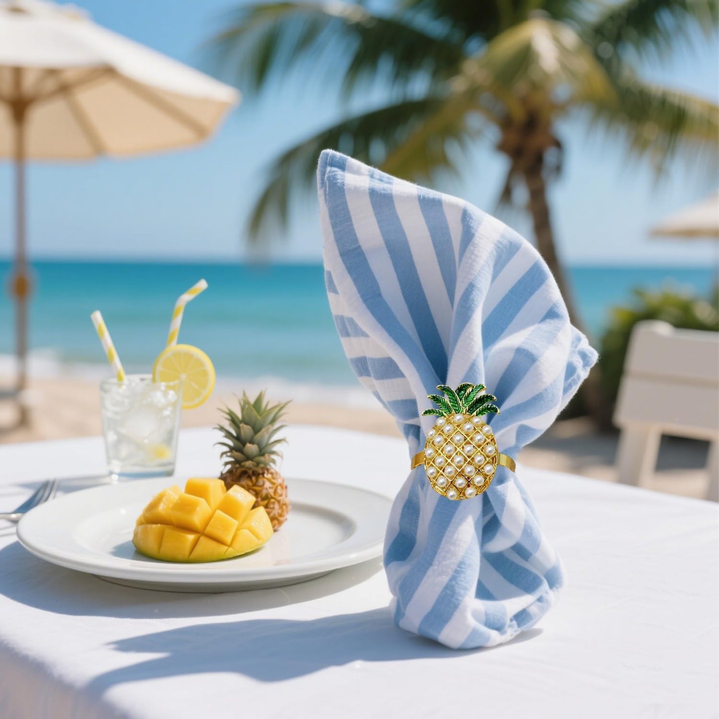 Napkin Rings Set of 8 Pearl Pineapple Napkin Rings for Napkins,Gold Napkin Holders for Cloth Napkins,Summer Napkin Ring for Farmhouse Dining Table Decor,Rustic Fruit Napkin Ring Holders