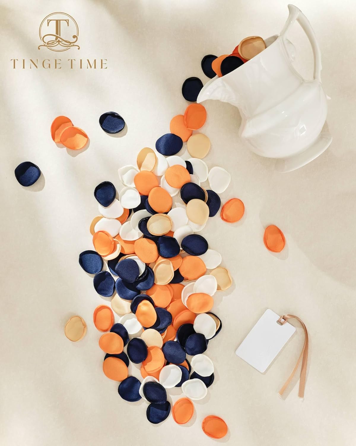 TINGE TIME 400pcs Silk Flower Petals for Wedding, Rose Petals for Decoration, Fake Flower Petals for Bridal Showers, Flower Girl Petals for Anniversaries and Parties (Burnt Orange & Navy Blue)