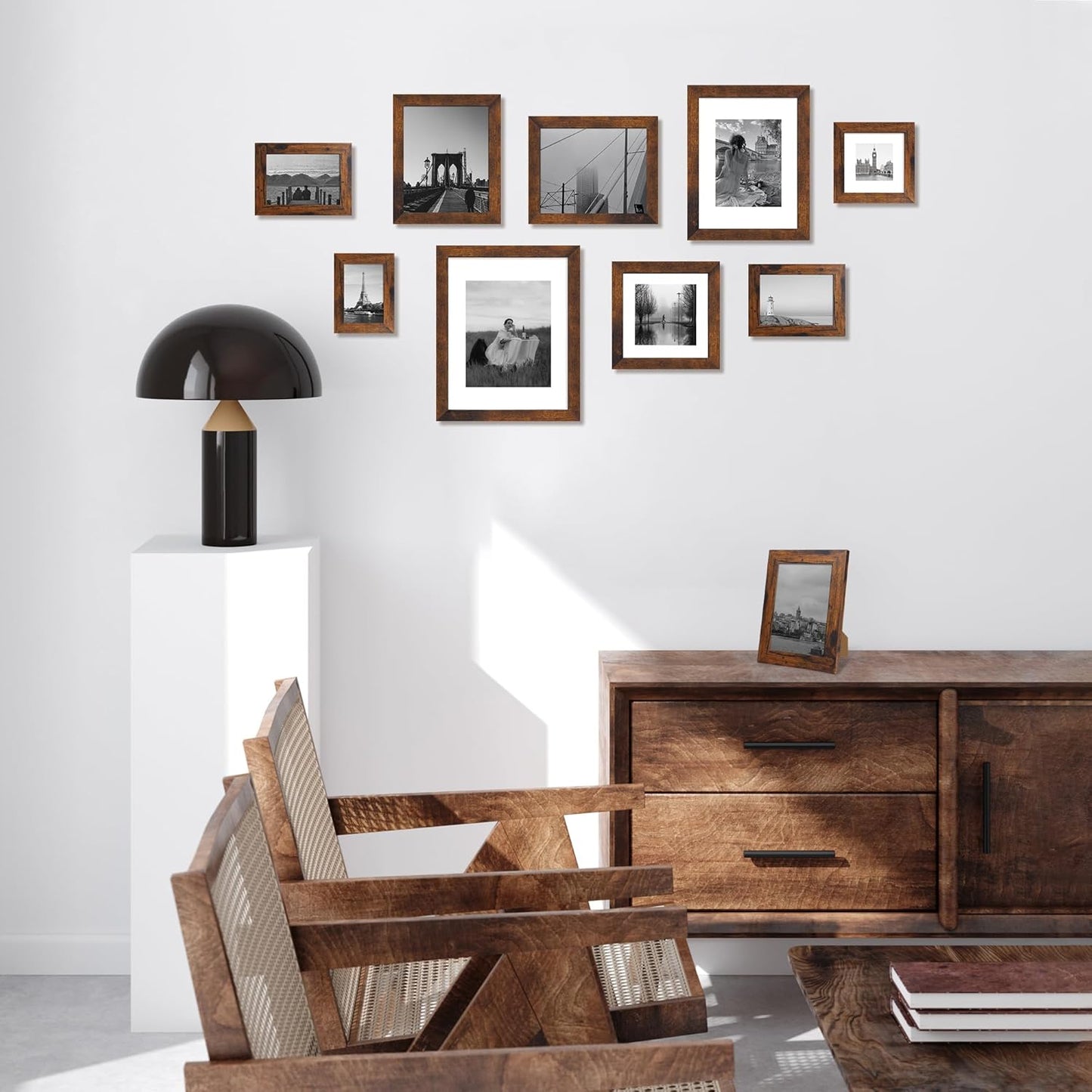 10x14 Picture Frame Set of 4 with Tempered Glass, Rustic Frame Display 8x12 Pictures with Mat or 10 x 14 Without Mat, Wooden Photo Frames for Wall Mounting