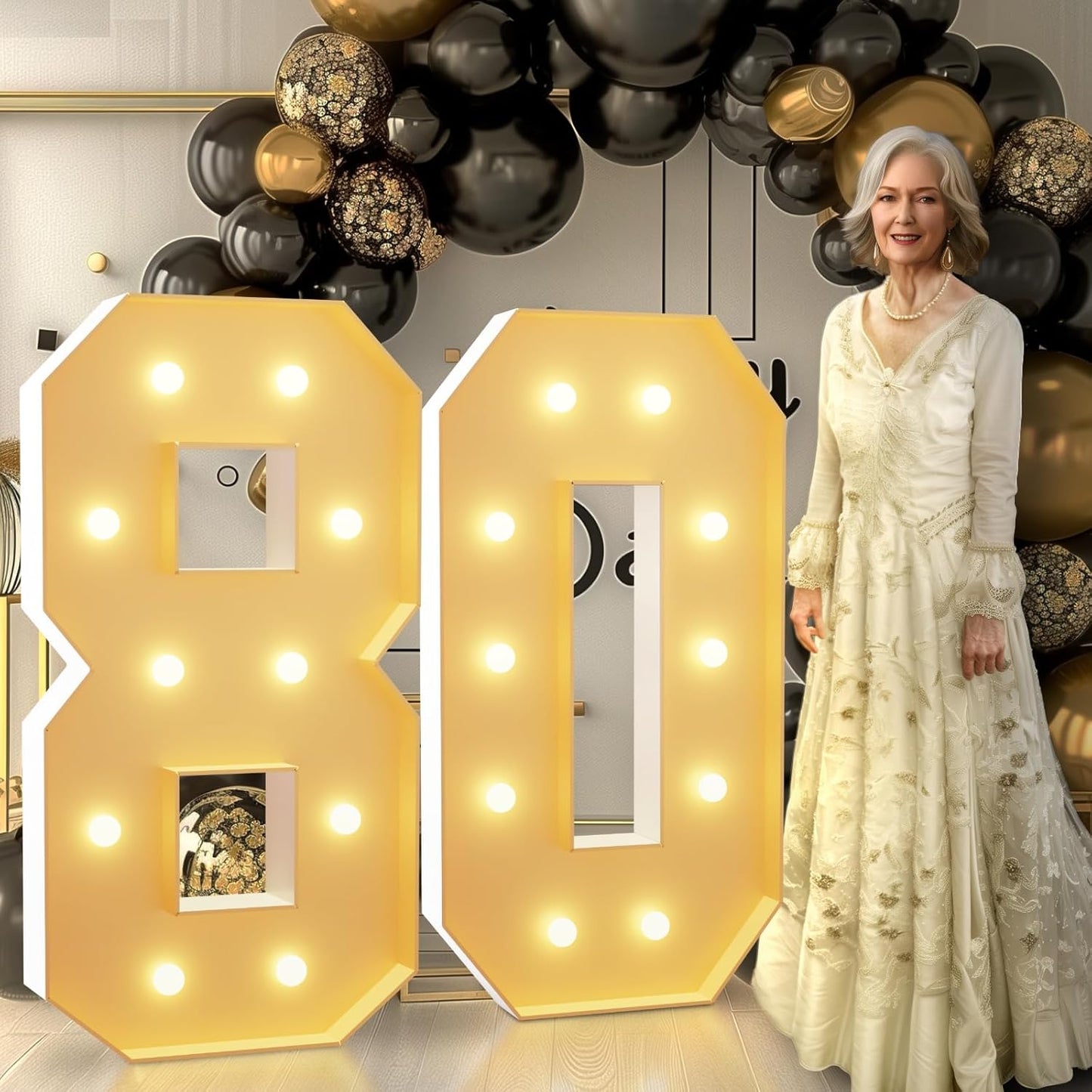 imprsv 4FT Light Up Numbers, Marquee Numbers 80th Birthday Decorations for Women Men, Large Light Up Numbers 80th Birthday Women Foam Board Anniversary Party Decorations Arch Kit (DIY)