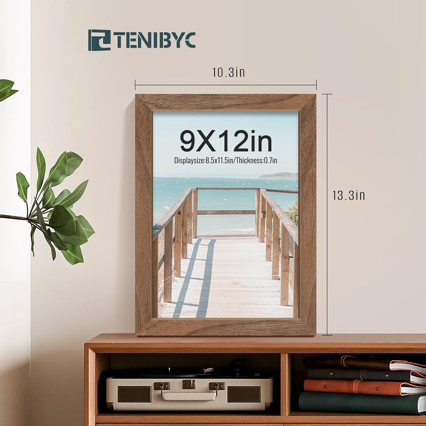 9x12 Frame 4 Pack - Brown Woodgrain, HD Tempered Glass, Natural Walnut Picture Frame 9 x 12, Table or Wall Display