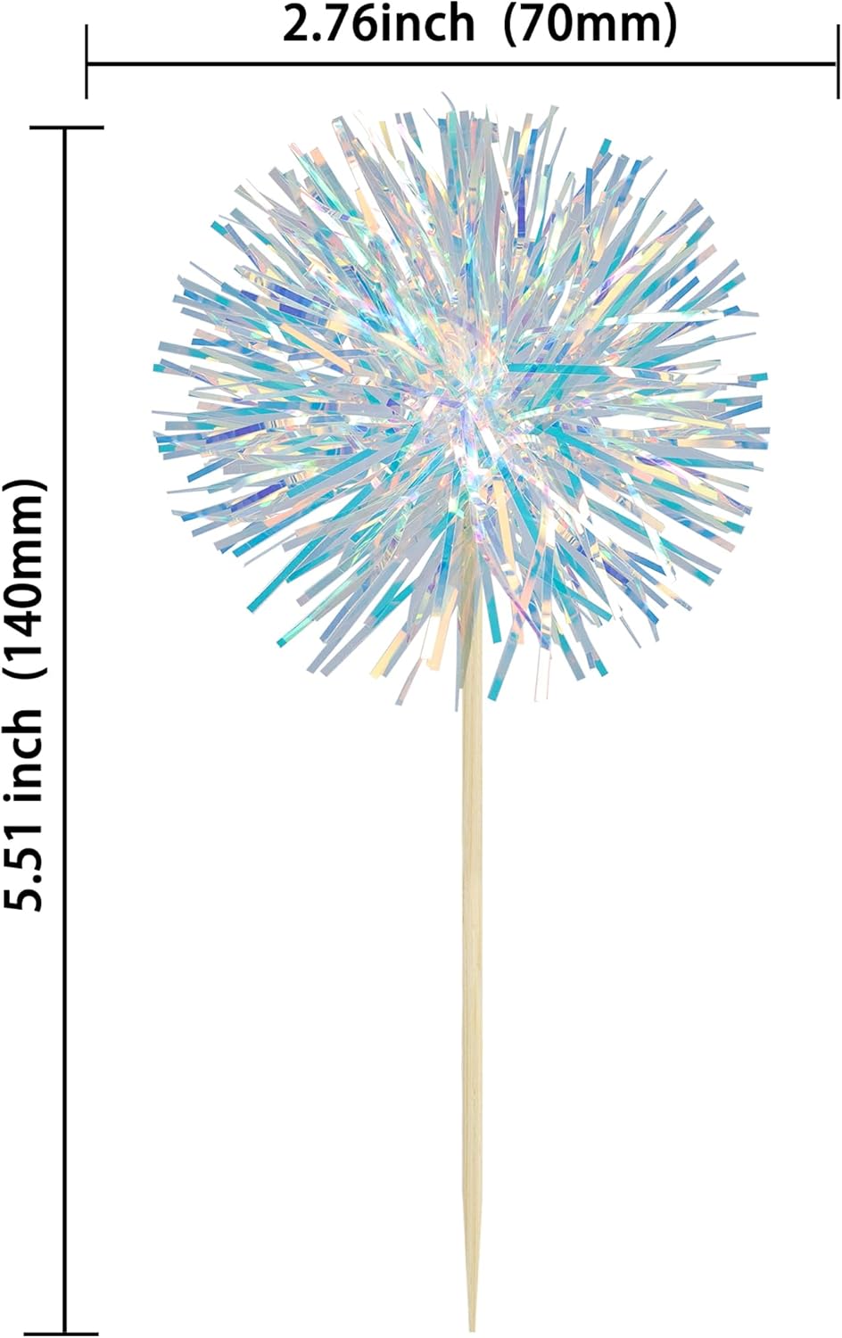 Ephlyn 30Pcs Foil Firework Cupcake Toppers Sparkle Tinsel Cupcake Picks Drink Stirrers Cocktail Food Fruit Toothpicks for Baby Shower Graduation Party Supplies White