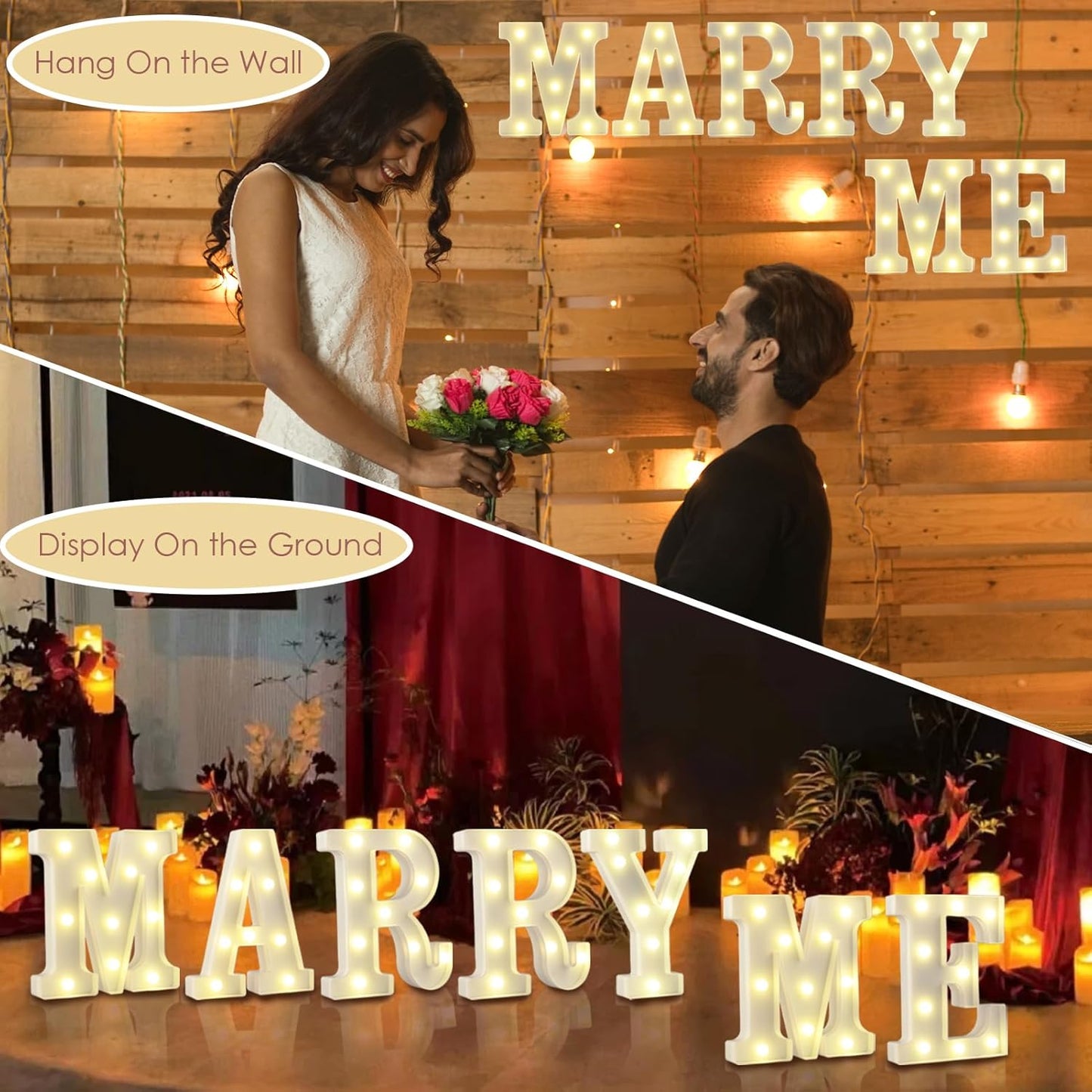 LED Marquee Letter Lights, Small Light Up Marquee MARRY ME Sign, Decorative LED Alphabet Lamp, Battery Operated, Warm White Letter Sign for Proposal Decoration