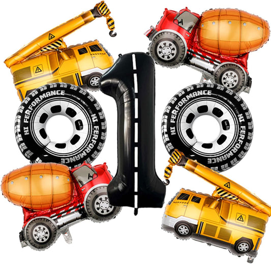 1st Birthday Decorations for Boys Construction Balloons 40inch Number 1 Balloons Truck Foil Balloon for Construction Birthday Party Decorations Supplies