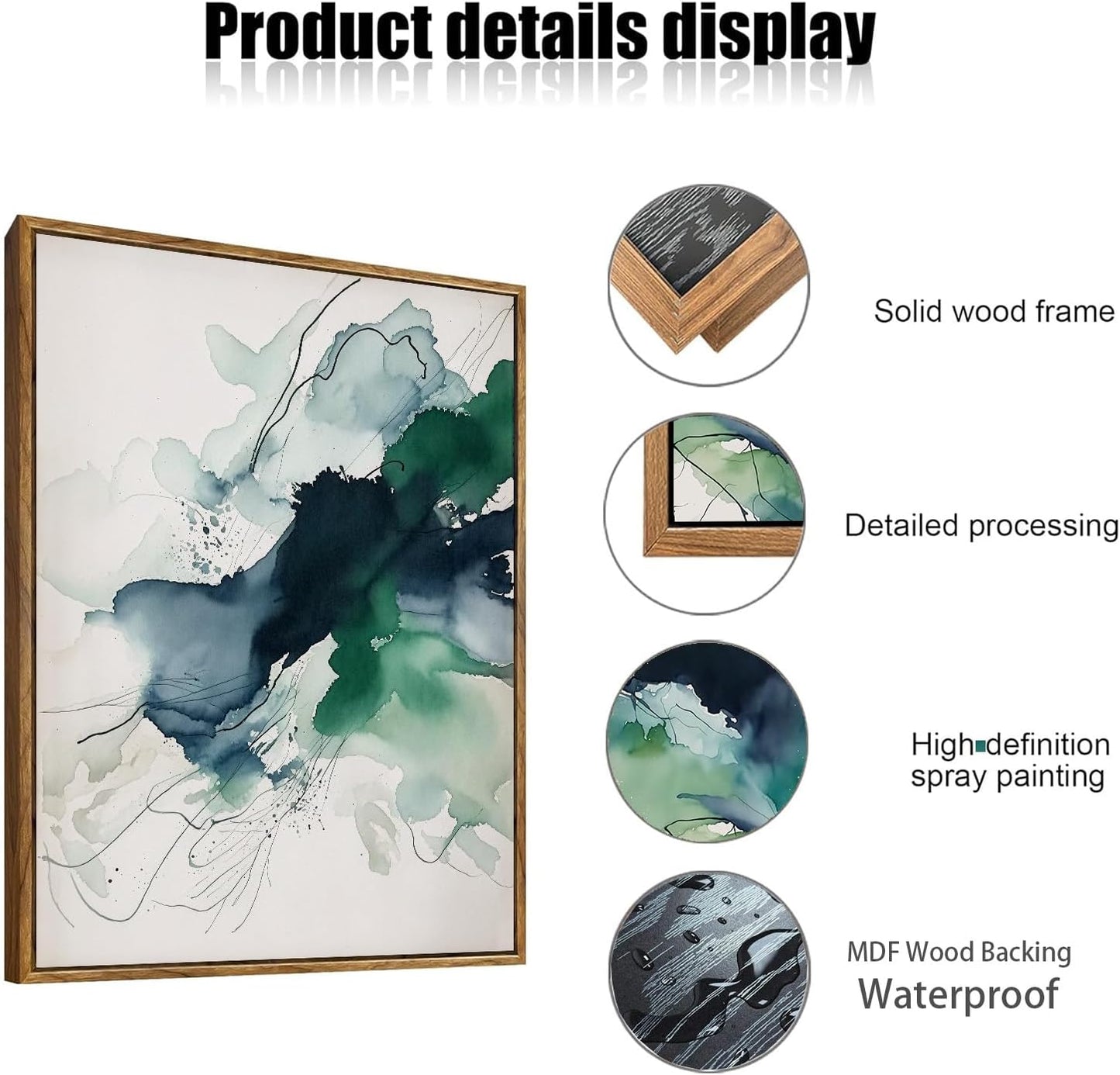 myusuar 3 Piece Large Abstract Framed Wall Art For Living Room, Smoke Texture Ink Emerald Green Canvas Wall Art Modern Minimalist Art Prints Wall Décor For Bedroom Office 12x16in