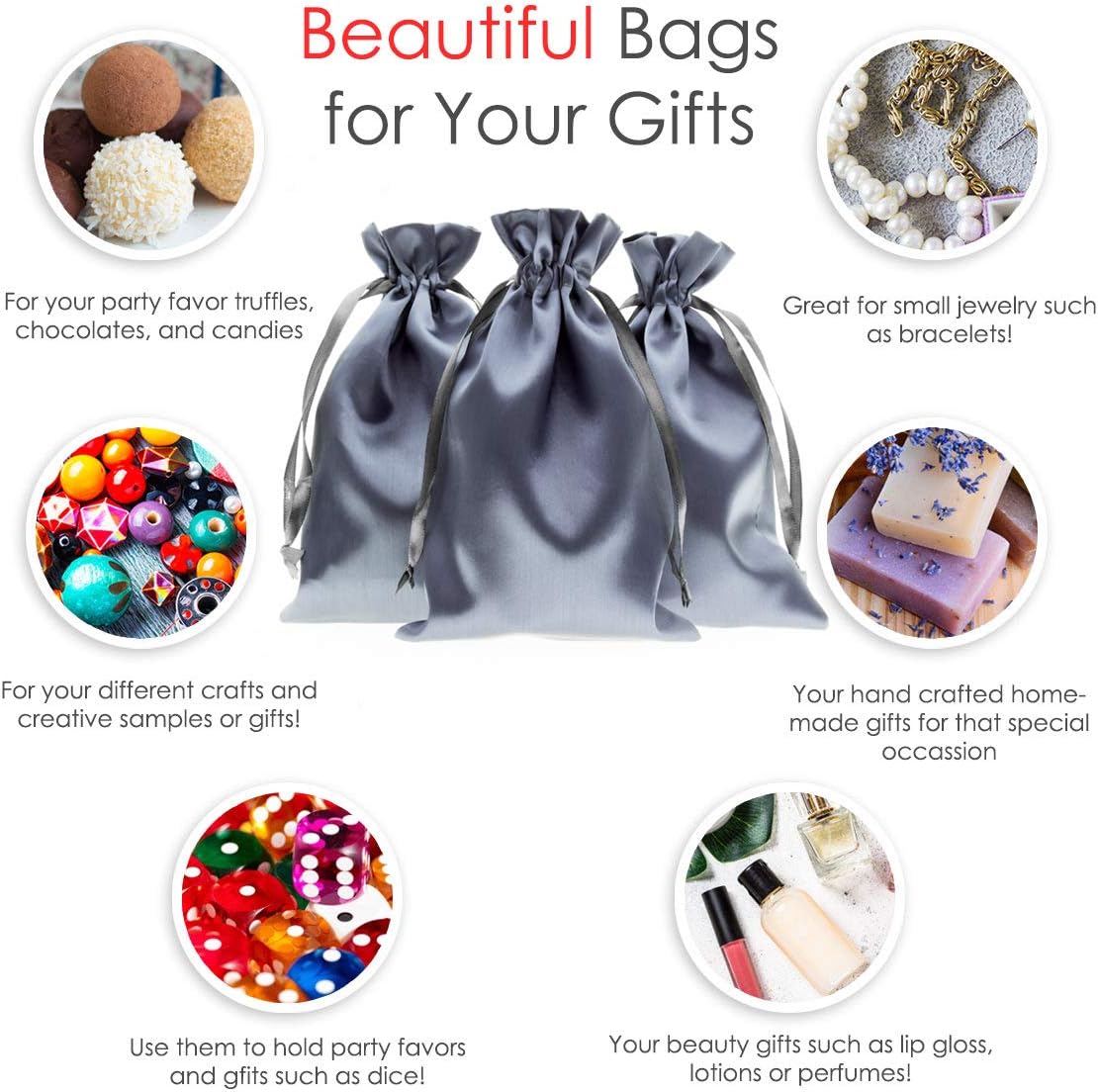 Silver Satin Gift Bags - 4" x 6" Jewelry, Wedding Favor, Baby Shower & Bags - 50 per Pack