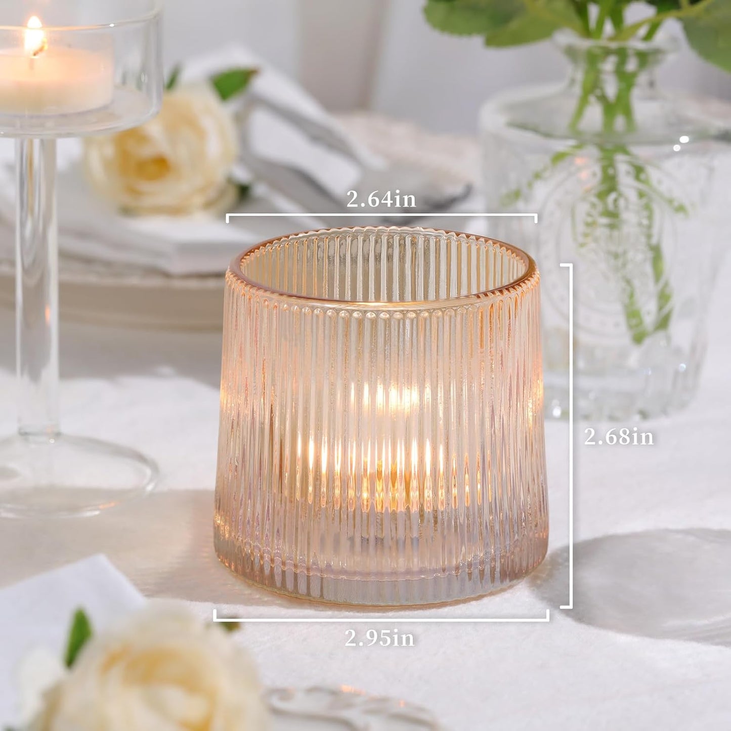DARJEN Gold Ribbed Tealight Votive Candle Holders Set of 10- Tea Light Candle Holders Glass for Table Centerpiece, Votive Candle Holders for Home, Wedding & Fall Decor