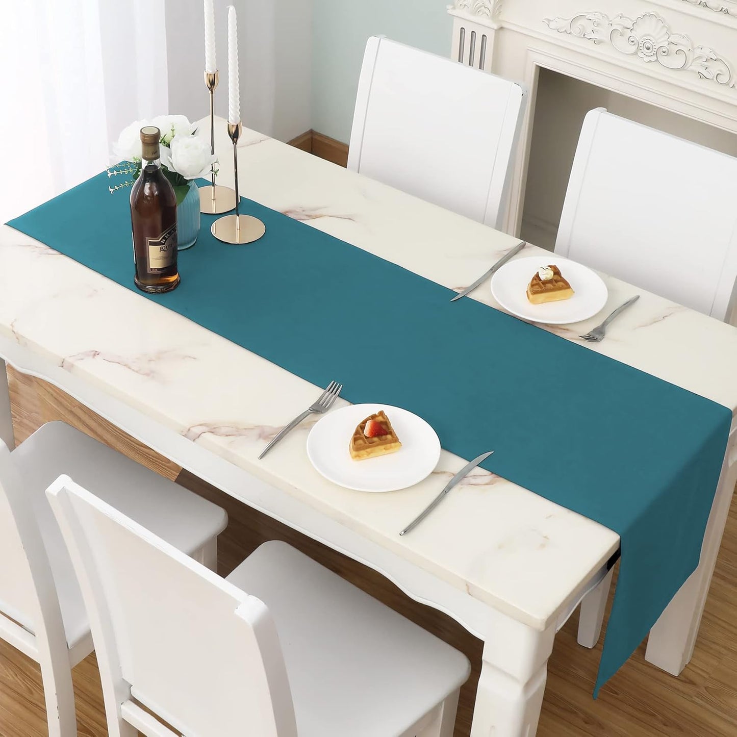 DUALIFE 2 Panels Teal Table Runner 72 Inch Long Soft Cloth Table Runner for Indoor/Outdoor Wedding Banquet Graduations Birthday Party Decoration