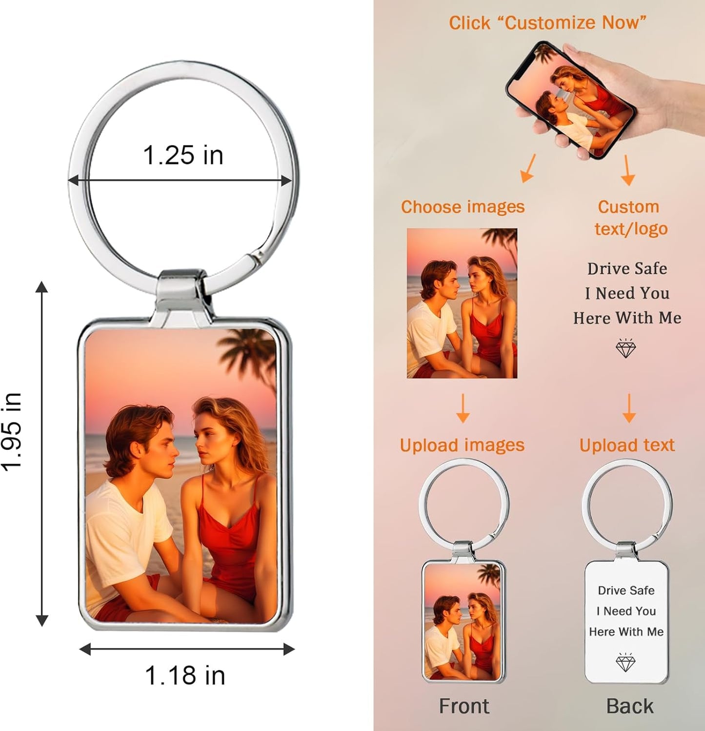 Personalized Custom Keychain with Picture - Turnable Double Sided Colorful Photo Key chains Memorial Gifts for Family Lover